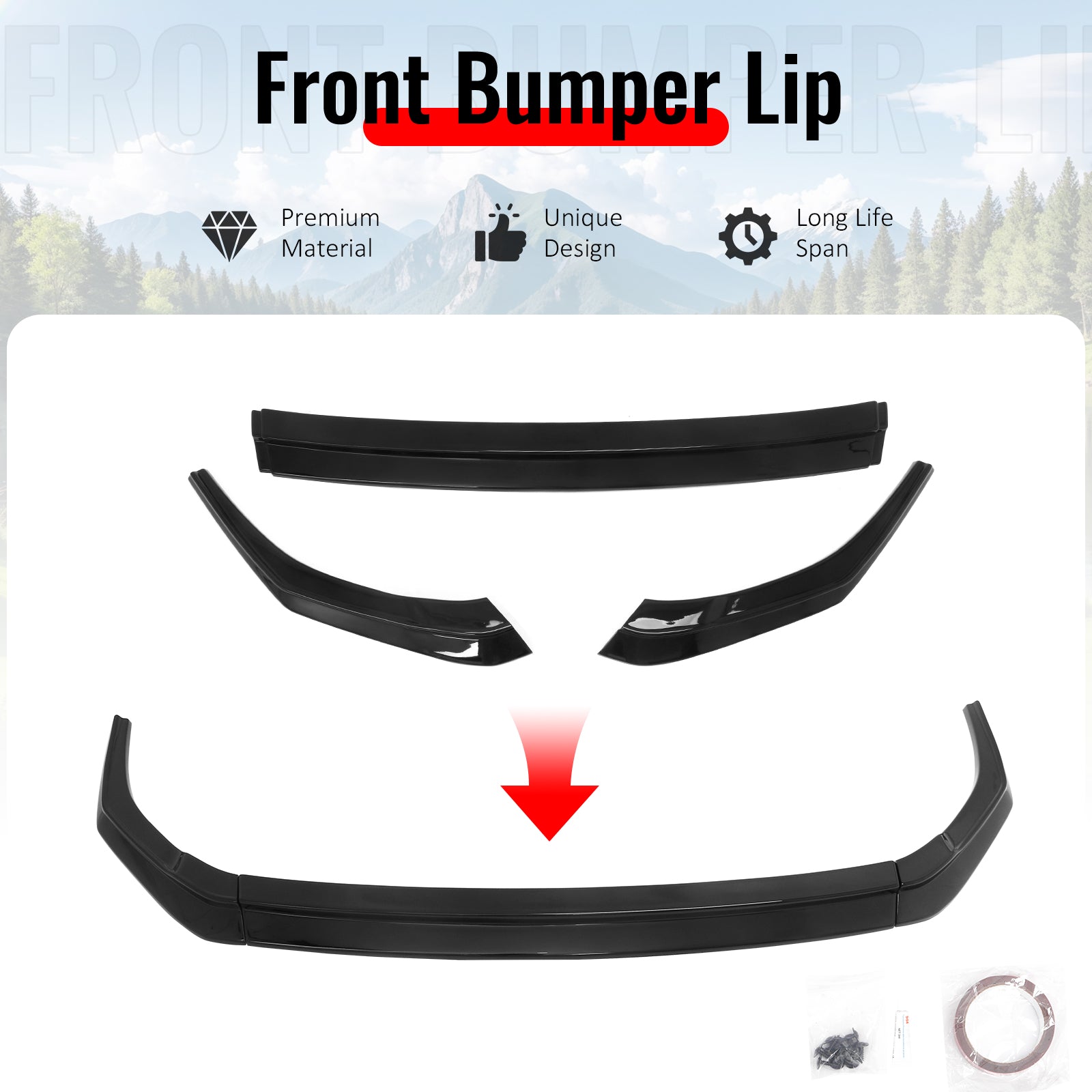 Fits 24-26 Hyundai Elantra N & N Line Front Bumper Lip Chin Spoiler Gloss Black