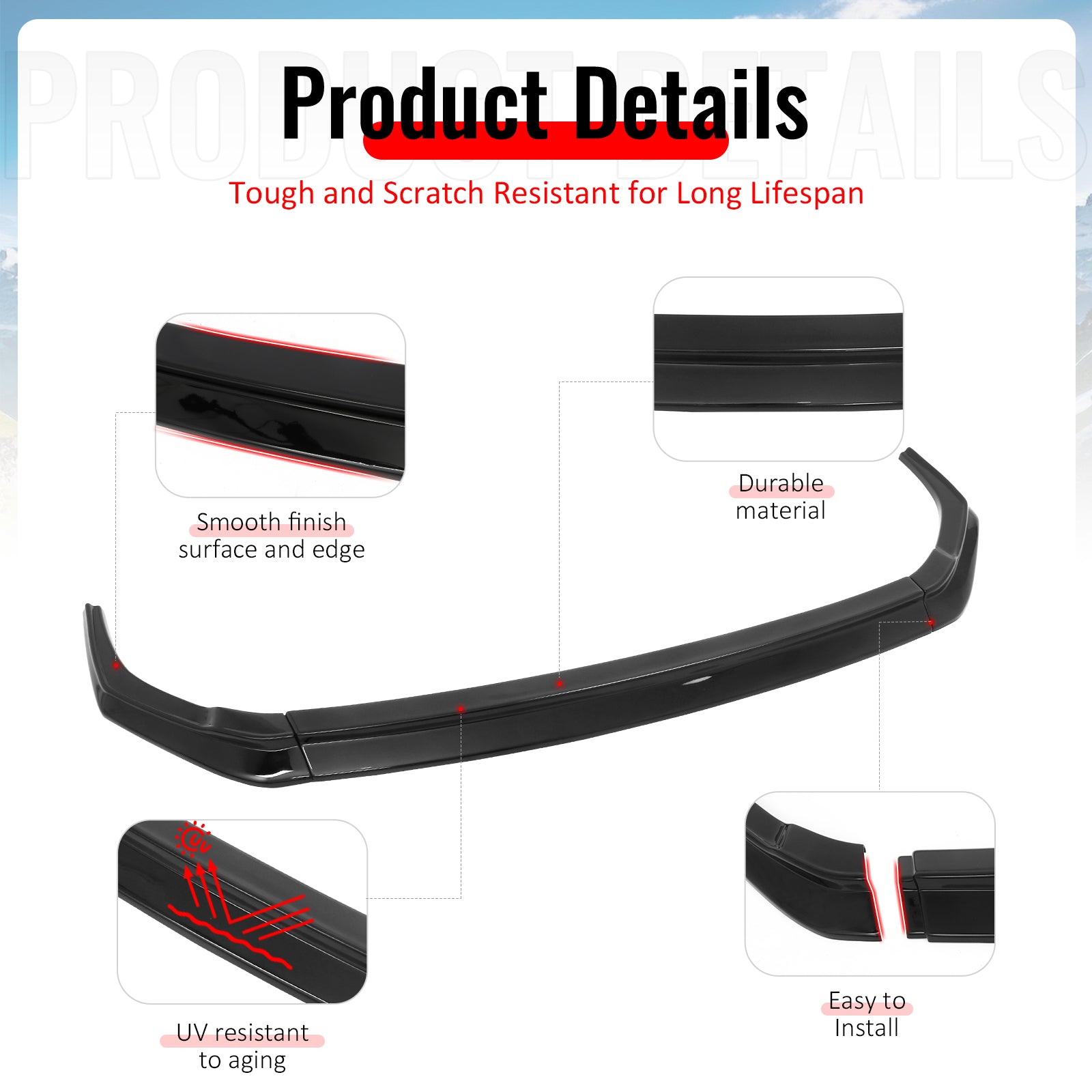 Fits 24-26 Hyundai Elantra N & N Line Front Bumper Lip Chin Spoiler Gloss Black