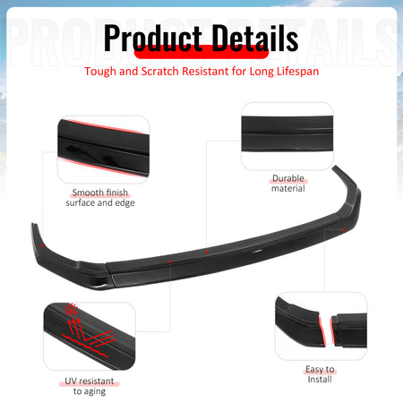 Fits 24-26 Hyundai Elantra N & N Line Front Bumper Lip Chin Spoiler Gloss Black