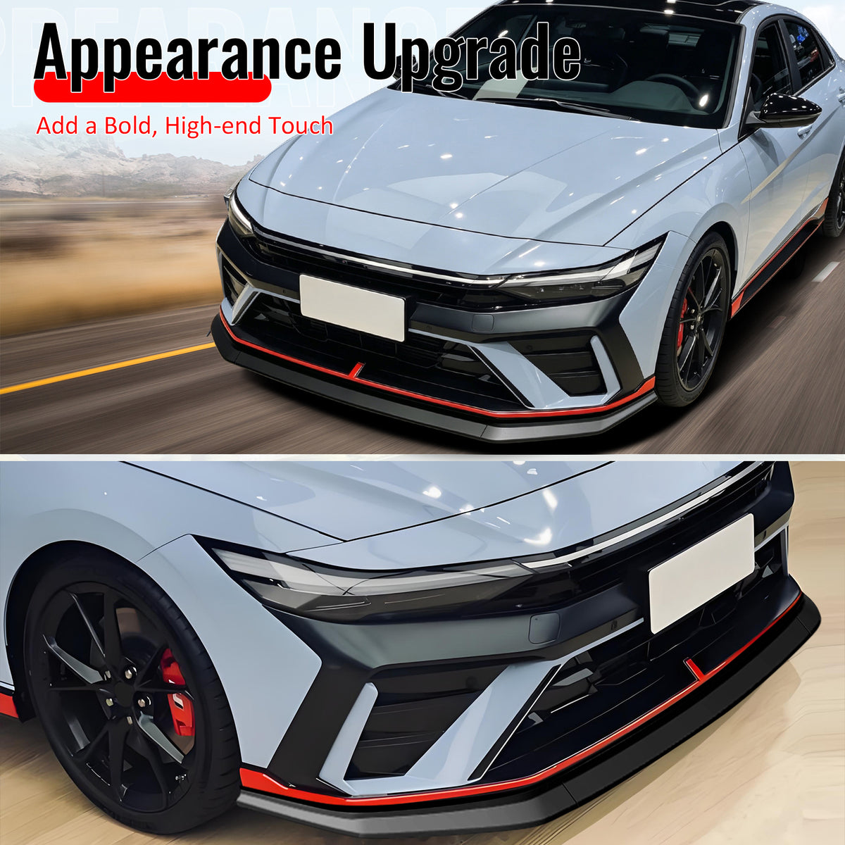 Fits 24-26 Hyundai Elantra N & N Line Front Bumper Lip Chin Spoiler Gloss Black