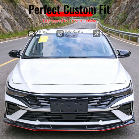 IKON MOTORSPORTS Front Bumper Lip, Compatible with 2024-2026 Hyundai Elantra, IKON Style Gloss Black PP Polypropylene Add-on Air Dam Chin Spoiler Protector Splitter 3PCS