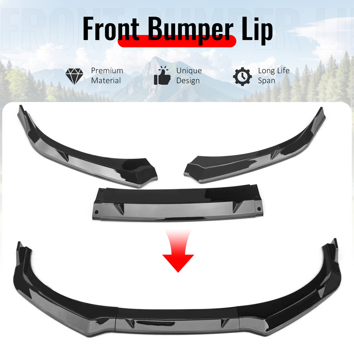 Fits 24-26 Hyundai Elantra Sedan IKON Front Bumper Lip Chin Spoiler Gloss Black