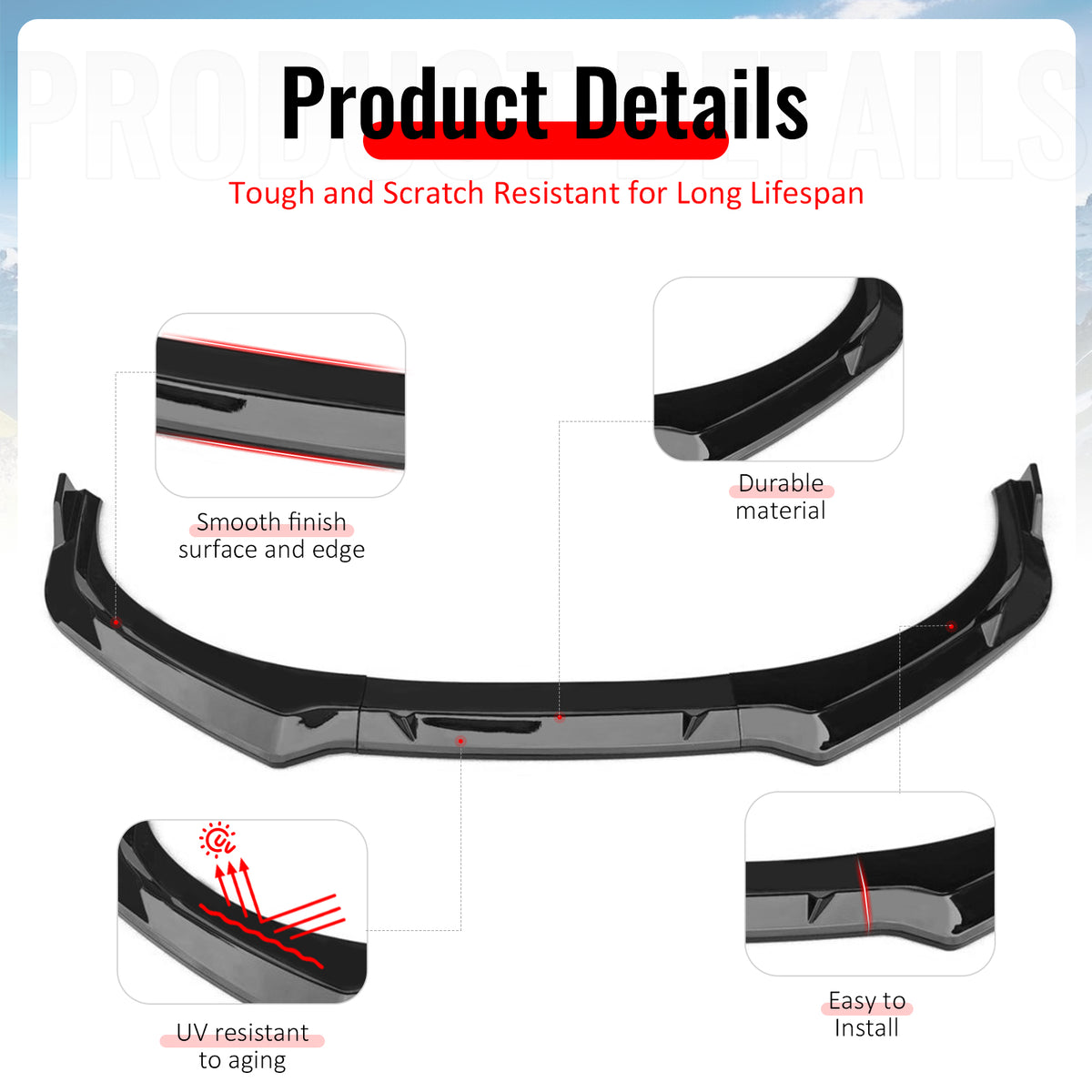 Fits 24-26 Hyundai Elantra Sedan IKON Front Bumper Lip Chin Spoiler Gloss Black