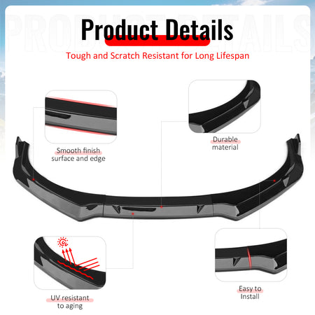 Fits 24-26 Hyundai Elantra Sedan IKON Front Bumper Lip Chin Spoiler Gloss Black