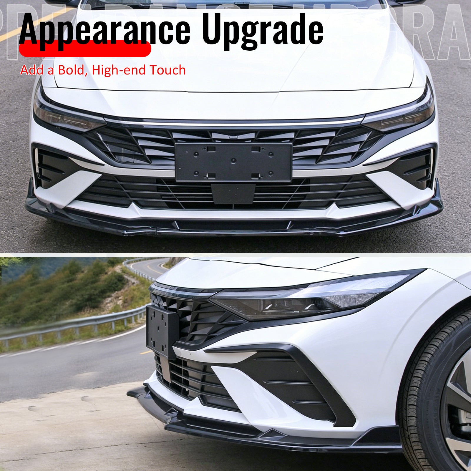 Fits 24-26 Hyundai Elantra Sedan IKON Front Bumper Lip Chin Spoiler Gloss Black