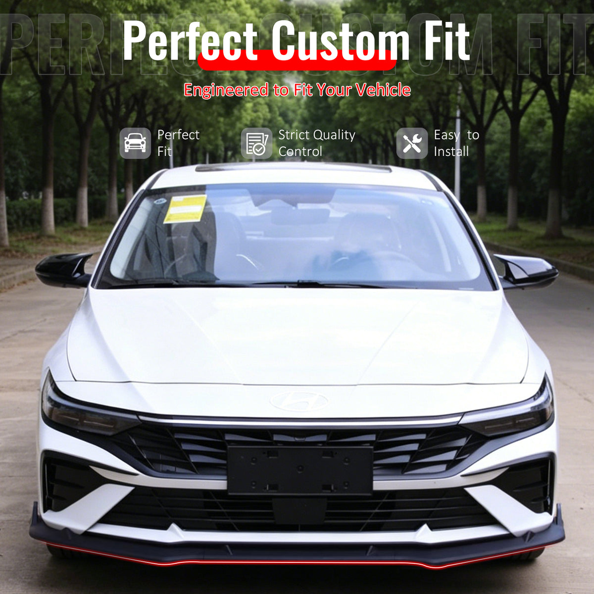 IKON MOTORSPORTS Front Bumper Lip, Compatible with 2024-2026 Hyundai Elantra, IKON Style Matte Black PP Polypropylene Add-on Air Dam Chin Spoiler Protector Splitter 3PCS