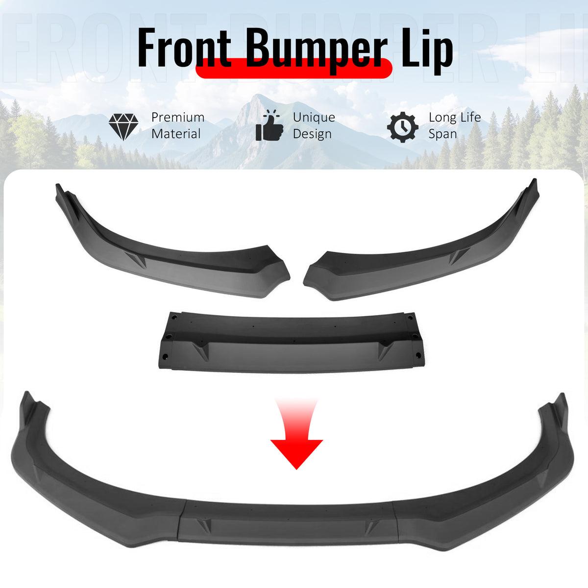 Fits 24-26 Hyundai Elantra Sedan IKON Front Bumper Lip Chin Spoiler Matte Black