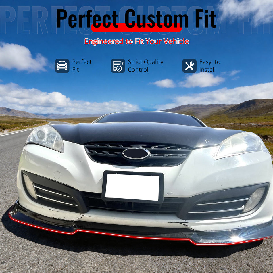 IKON MOTORSPORTS Front Bumper Lip, Compatible with 2010-2012 Hyundai Genesis Coupe All Models, KS Style Carbon Fiber Print PP Add-on Air Dam Chin Spoiler Protector Splitter 3PCS