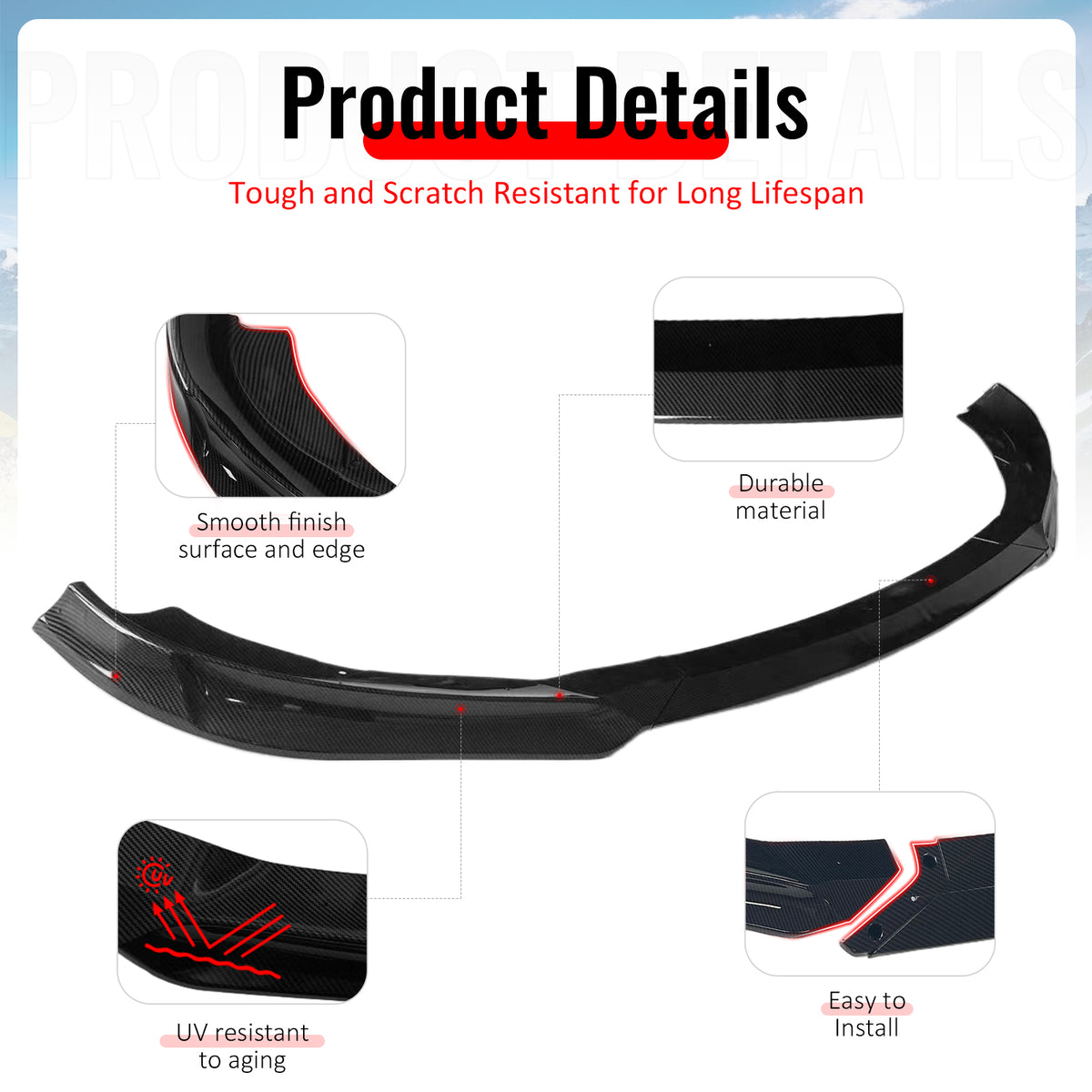 Fits 13-16 Genesis Coupe KS PP Front Bumper Lip Chin Spoiler Carbon Fiber Print