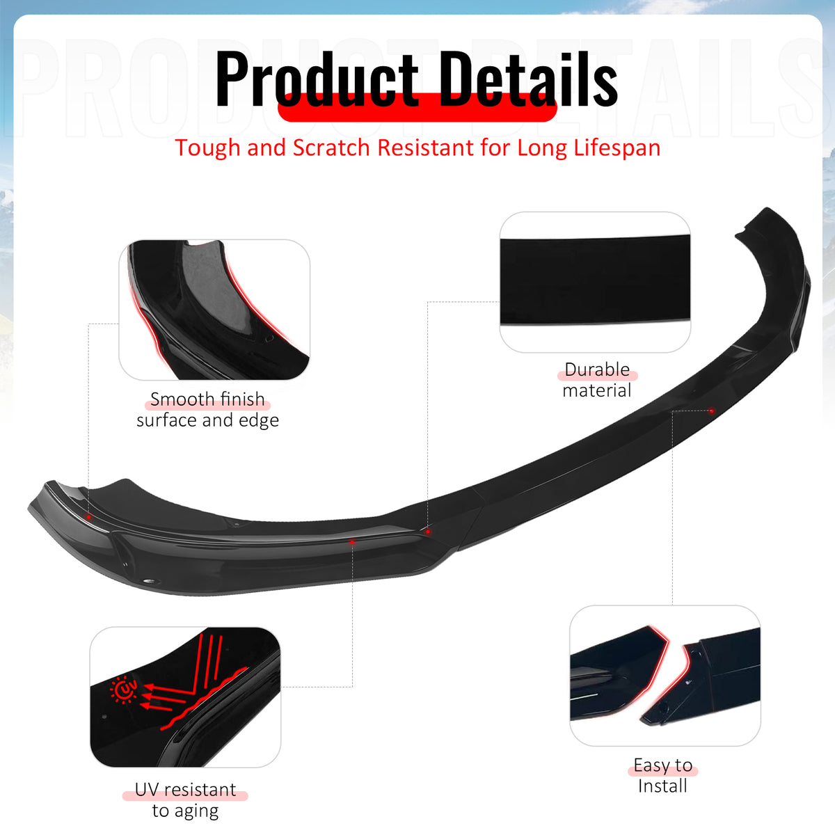 Fits 13-16 Hyundai Genesis Coupe KS PP Front Bumper Lip Chin Spoiler Gloss Black