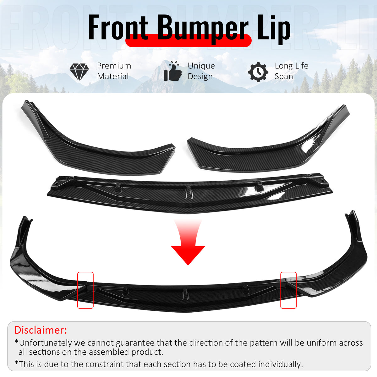 Fits 20-23 Hyundai Sonata CK Style Front Bumper Lip Spoiler Carbon Fiber Print