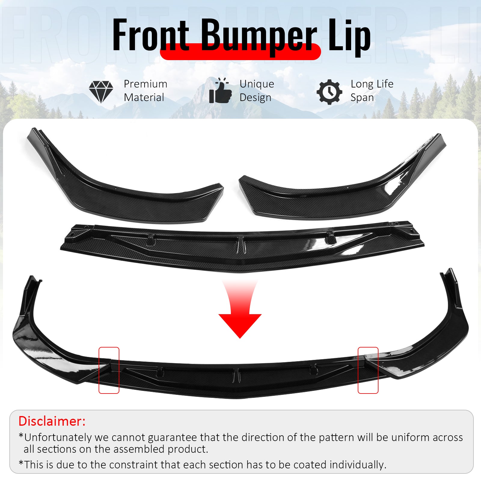 Fits 20-23 Hyundai Sonata CK Style Front Bumper Lip Spoiler Carbon Fiber Print