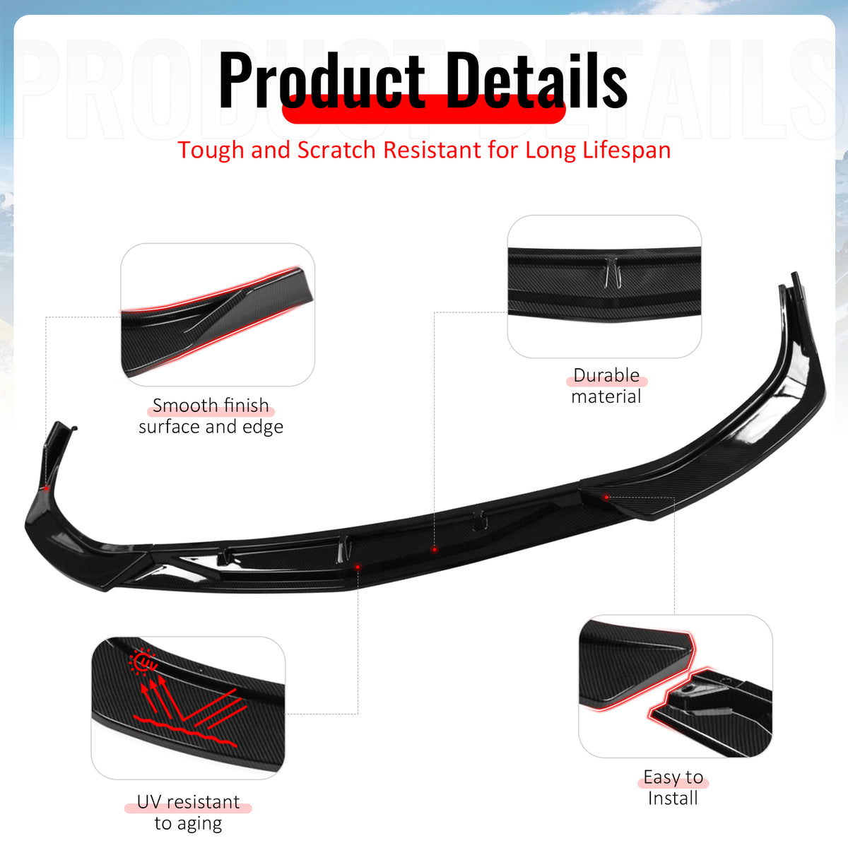Fits 20-23 Hyundai Sonata CK Style Front Bumper Lip Spoiler Carbon Fiber Print
