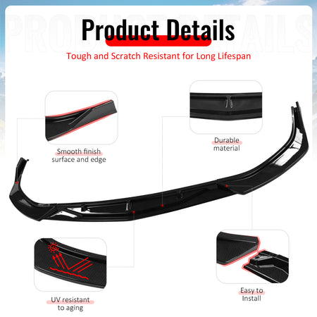 Fits 20-23 Hyundai Sonata CK Style Front Bumper Lip Spoiler Carbon Fiber Print