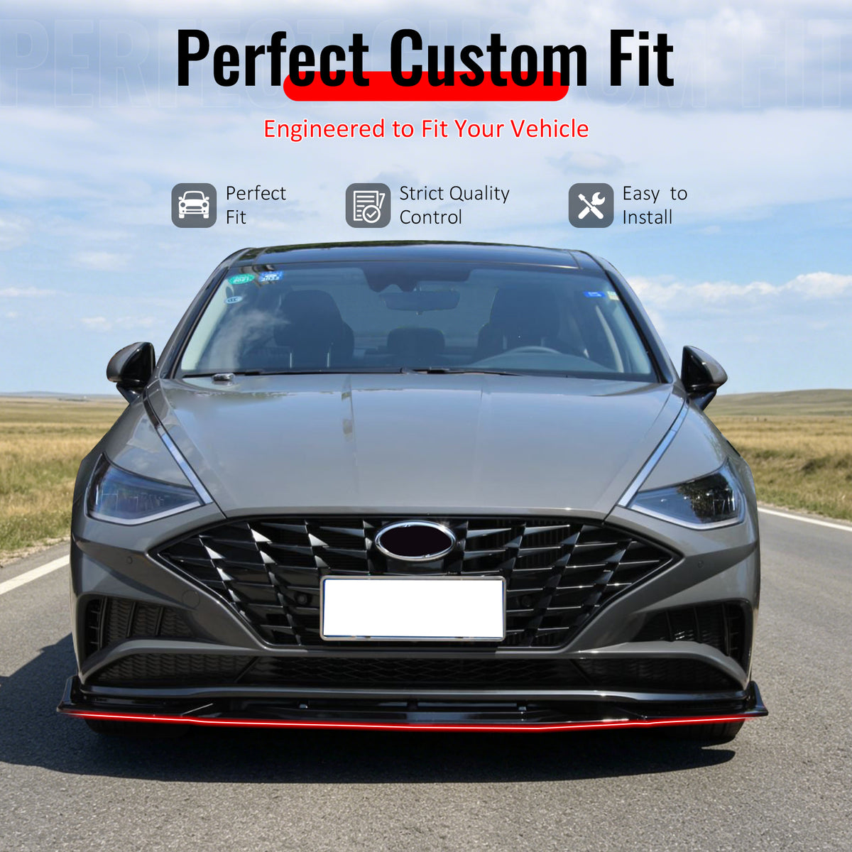 IKON MOTORSPORTS Front Bumper Lip, Compatible with 2020-2023 Hyundai Sonata SEL / SEL Plus / Limited, CK Style Gloss Black PP Polypropylene Add-on Air Dam Chin Spoiler Protector Splitter 3PCS