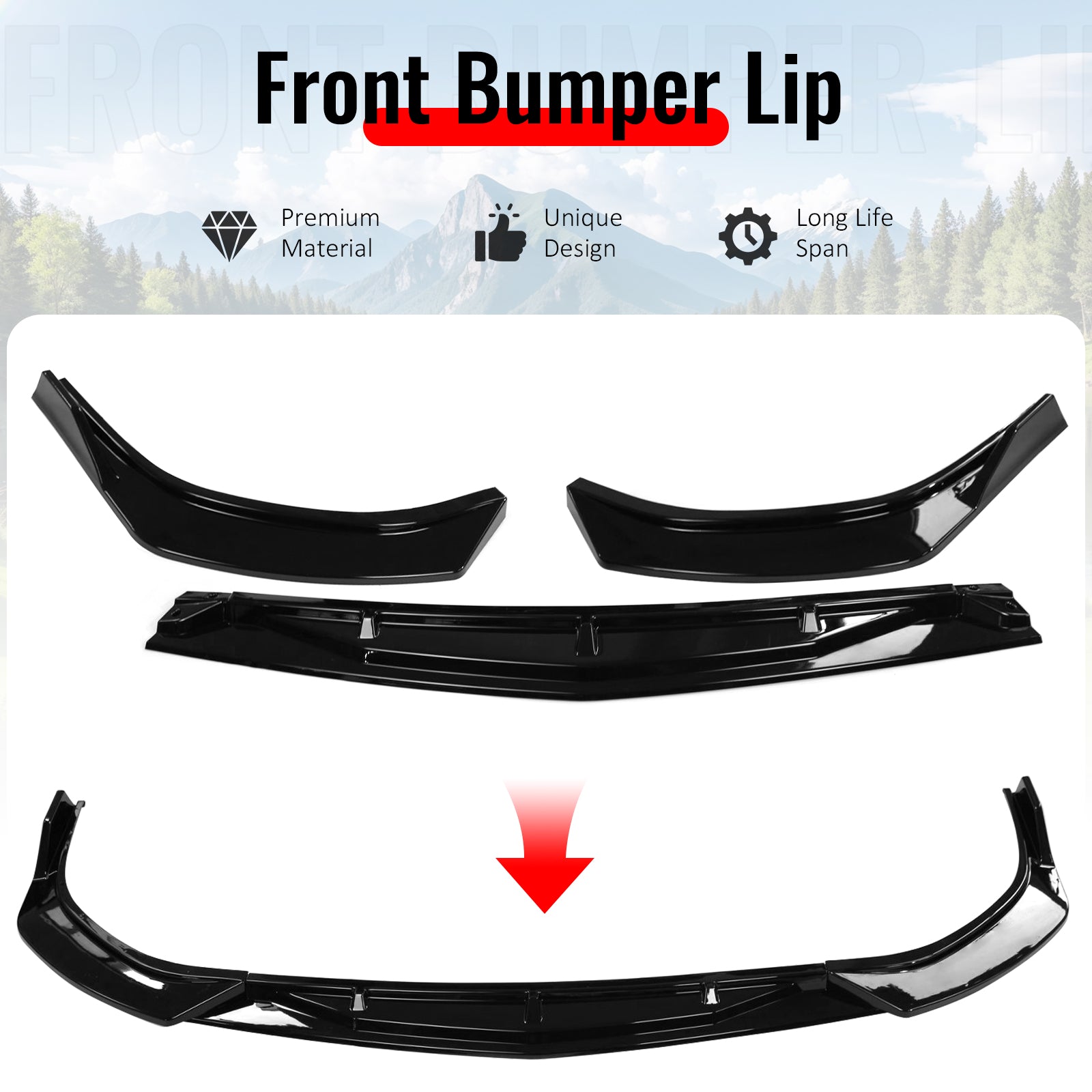 Fits 20-23 Hyundai Sonata CK Style Front Bumper Lip Chin Spoiler Gloss Black 3PC