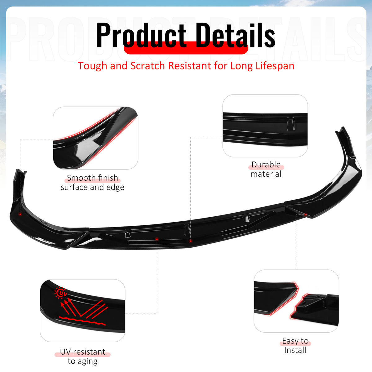 Fits 20-23 Hyundai Sonata CK Style Front Bumper Lip Chin Spoiler Gloss Black 3PC