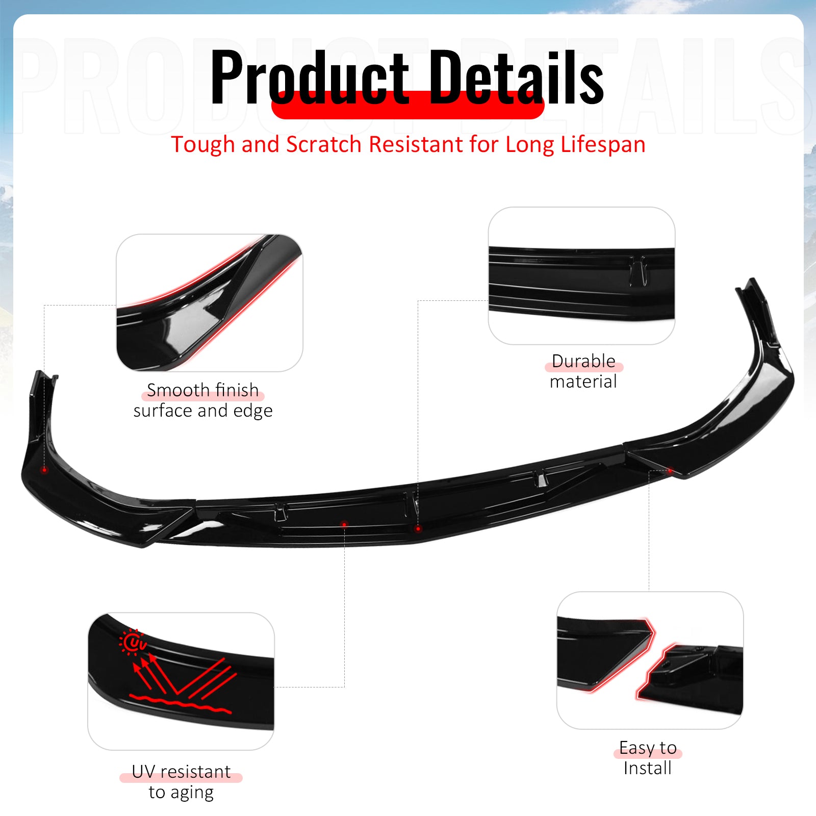 Fits 20-23 Hyundai Sonata CK Style Front Bumper Lip Chin Spoiler Gloss Black 3PC