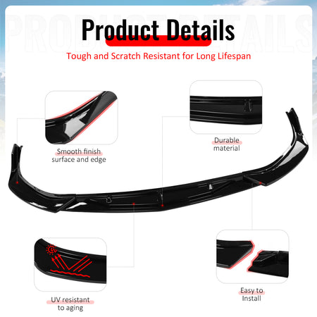 Fits 20-23 Hyundai Sonata CK Style Front Bumper Lip Chin Spoiler Gloss Black 3PC