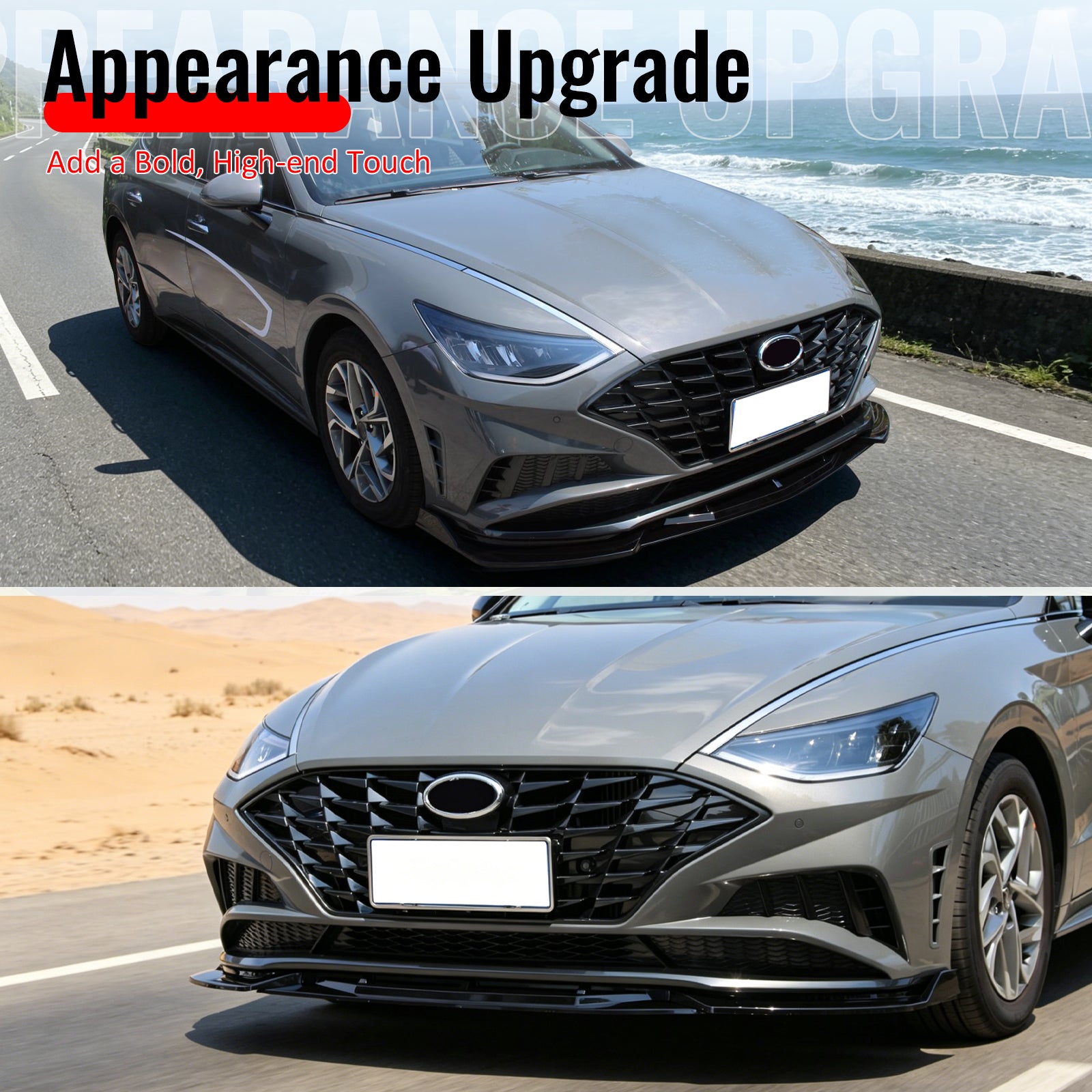 Fits 20-23 Hyundai Sonata CK Style Front Bumper Lip Spoiler Carbon Fiber Print