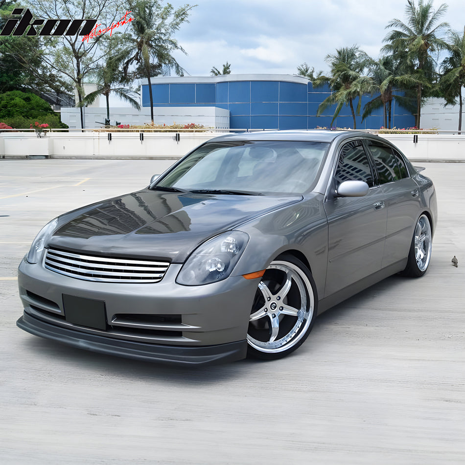 IKON MOTORSPORTS Front Bumper Lip Compatible With 2003-2004 Infiniti G35, NIS Style Polyurethane PU Unpainted Black