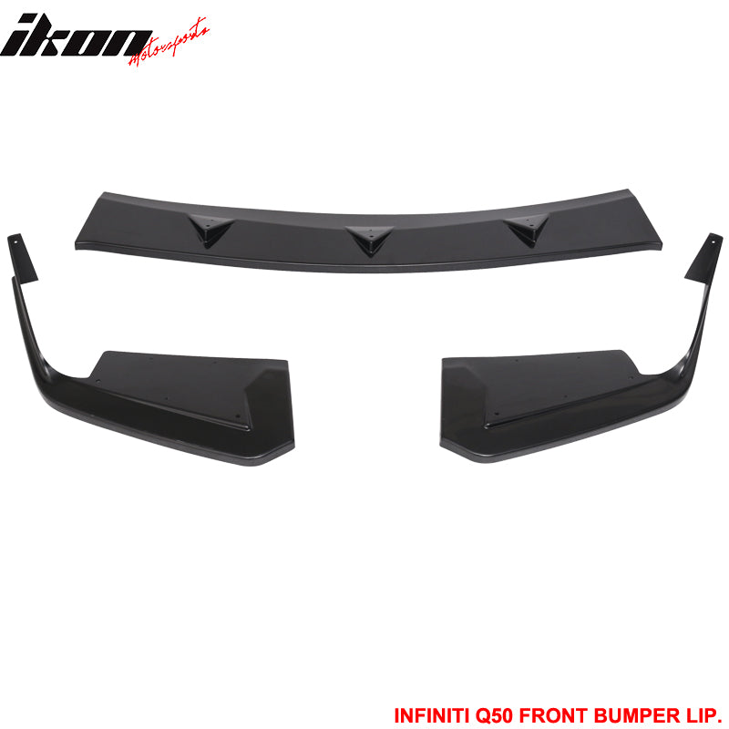 Fits 14-17 Infiniti Q50 Q50S Sport 3PCS Front Bumper Lip Spoiler Unpainted ABS