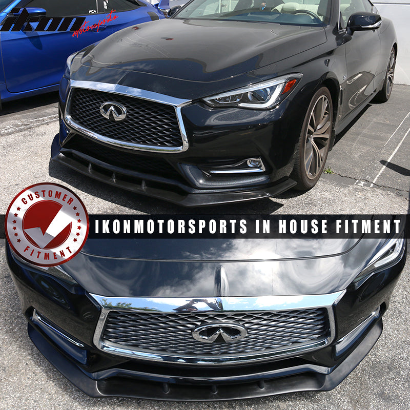 Front Bumper Lip Spoiler Compatible With 2017-2020 Infiniti Q60, IKON V3 Style Black PU Bodykit Splitter Diffuser Air Dam Chin Diffuser by IKON MOTORSPORTS