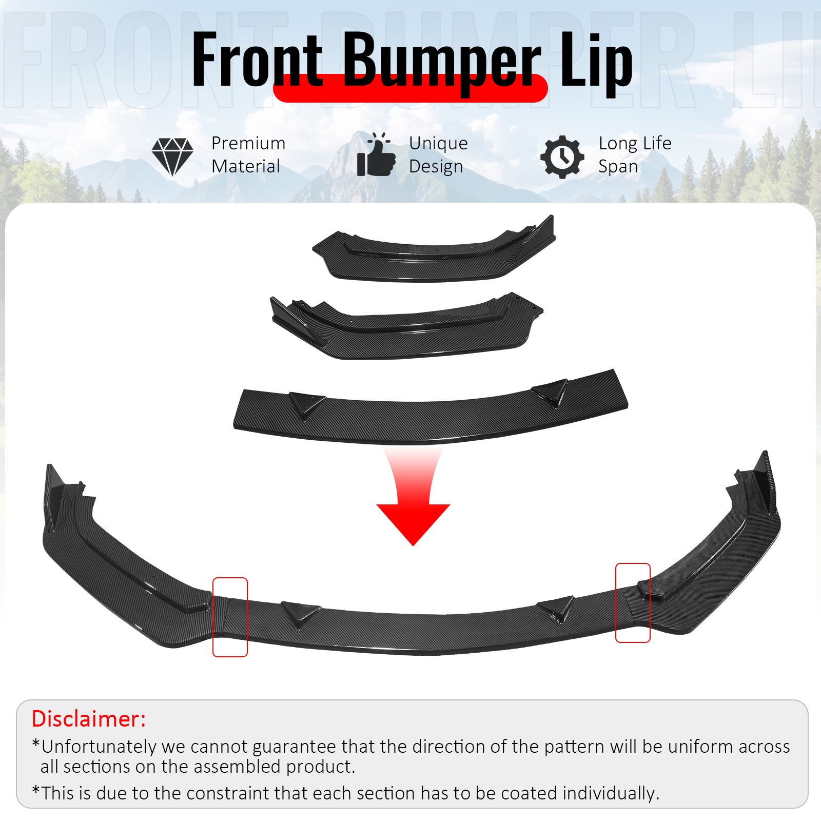 Fits 17-22 INFINITI Q60 V2 JDM Front Bumper Lip Spoiler PP Carbon Fiber Print