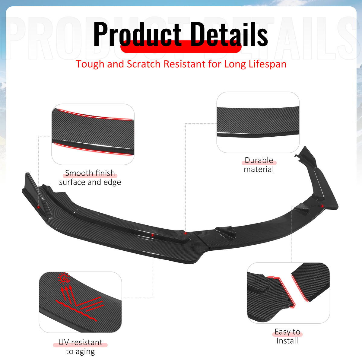 Fits 17-22 INFINITI Q60 V2 JDM Front Bumper Lip Spoiler PP Carbon Fiber Print