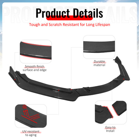 Fits 17-22 INFINITI Q60 V2 JDM Front Bumper Lip Spoiler PP Carbon Fiber Print