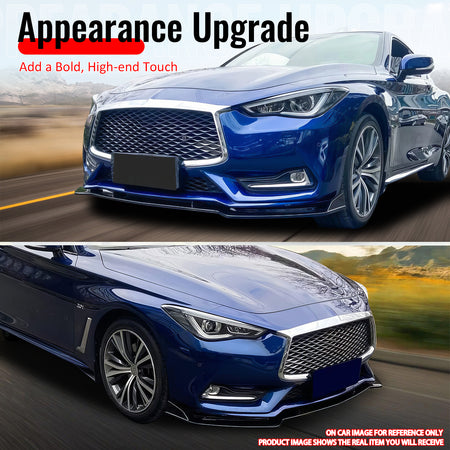 Fits 17-22 INFINITI Q60 V2 JDM Front Bumper Lip Spoiler PP Carbon Fiber Print