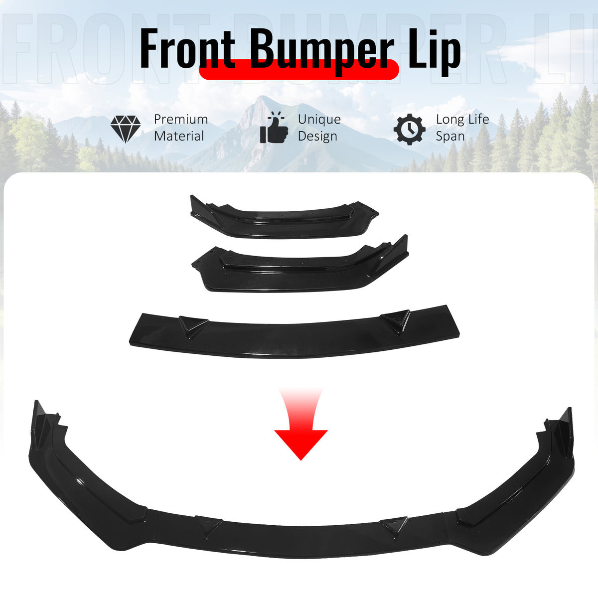 Fits 17-22 INFINITI Q60 V2 JDM Front Bumper Lip Chin Splitter PP Gloss Black