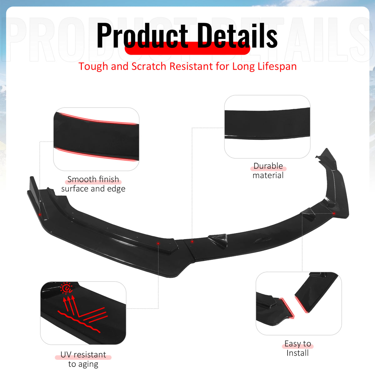 Fits 17-22 INFINITI Q60 V2 JDM Front Bumper Lip Chin Splitter PP Gloss Black