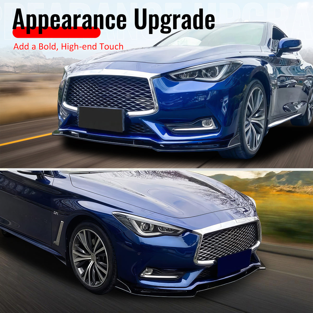 Fits 17-22 INFINITI Q60 V2 JDM Front Bumper Lip Chin Splitter PP Gloss Black