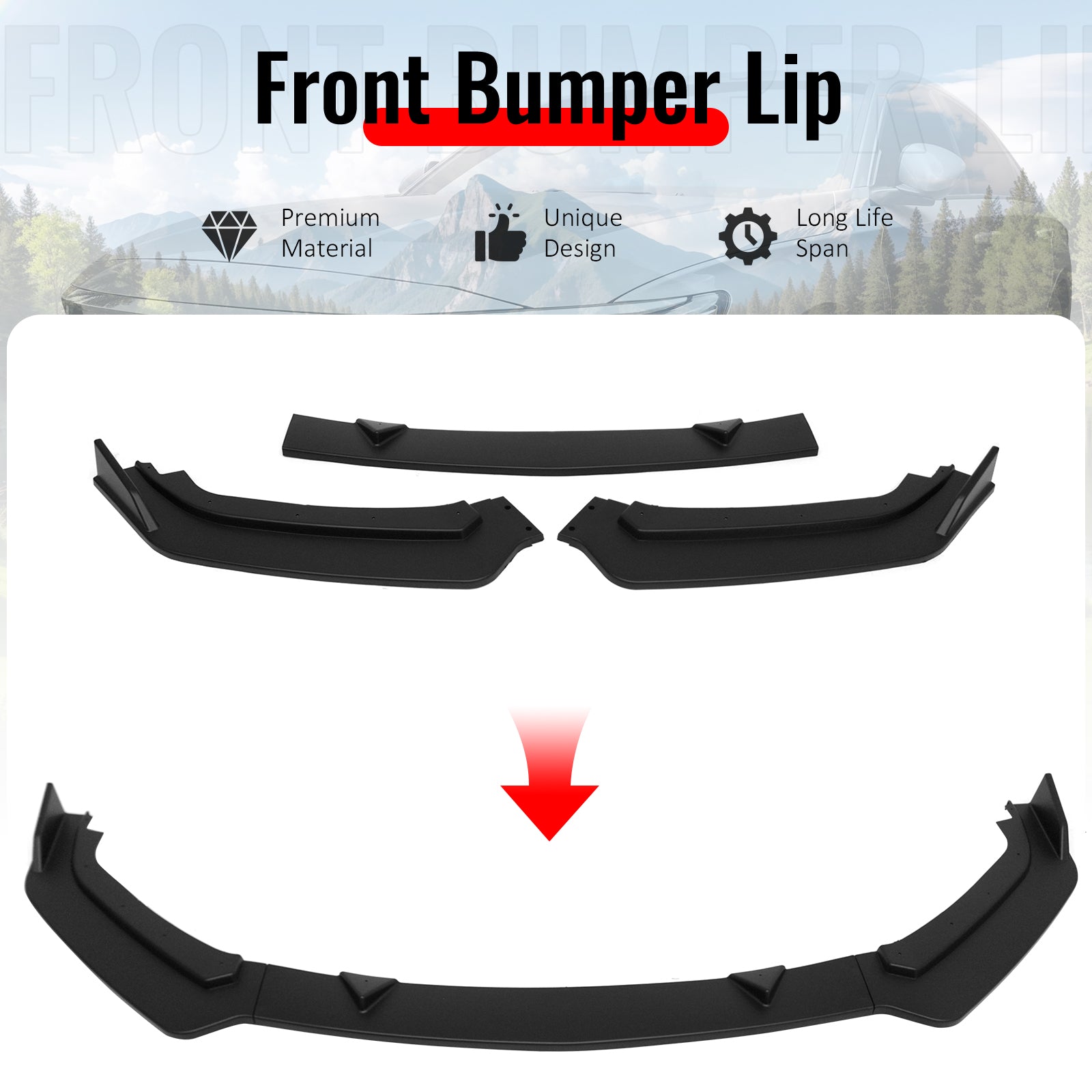 Fits 17-22 INFINITI Q60 V2 JDM Front Bumper Lip Chin Splitter PP Matte Black