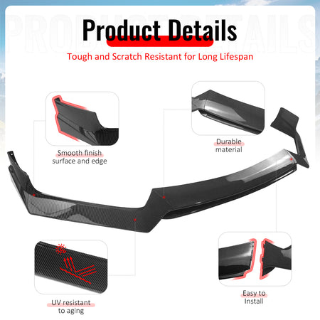 Fits 17-22 INFINITI Q60 V37 RS JDM Style Front Bumper Lip Carbon Fiber Print 3PC