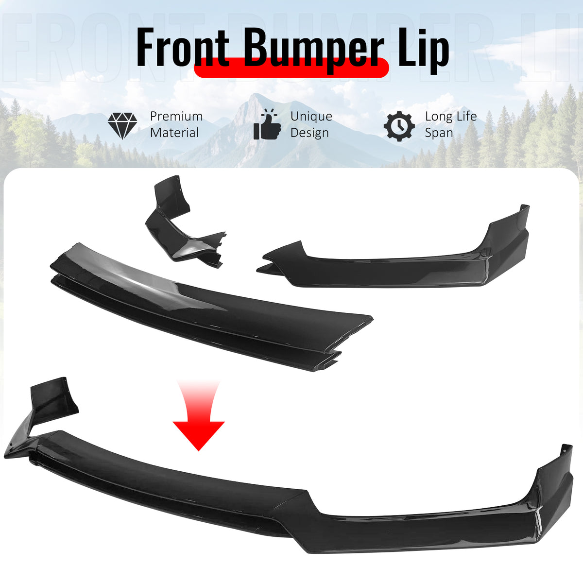 Fits 17-22 INFINITI Q60 V37 RS JDM Style Front Bumper Lip Chin Gloss Black 3PCS