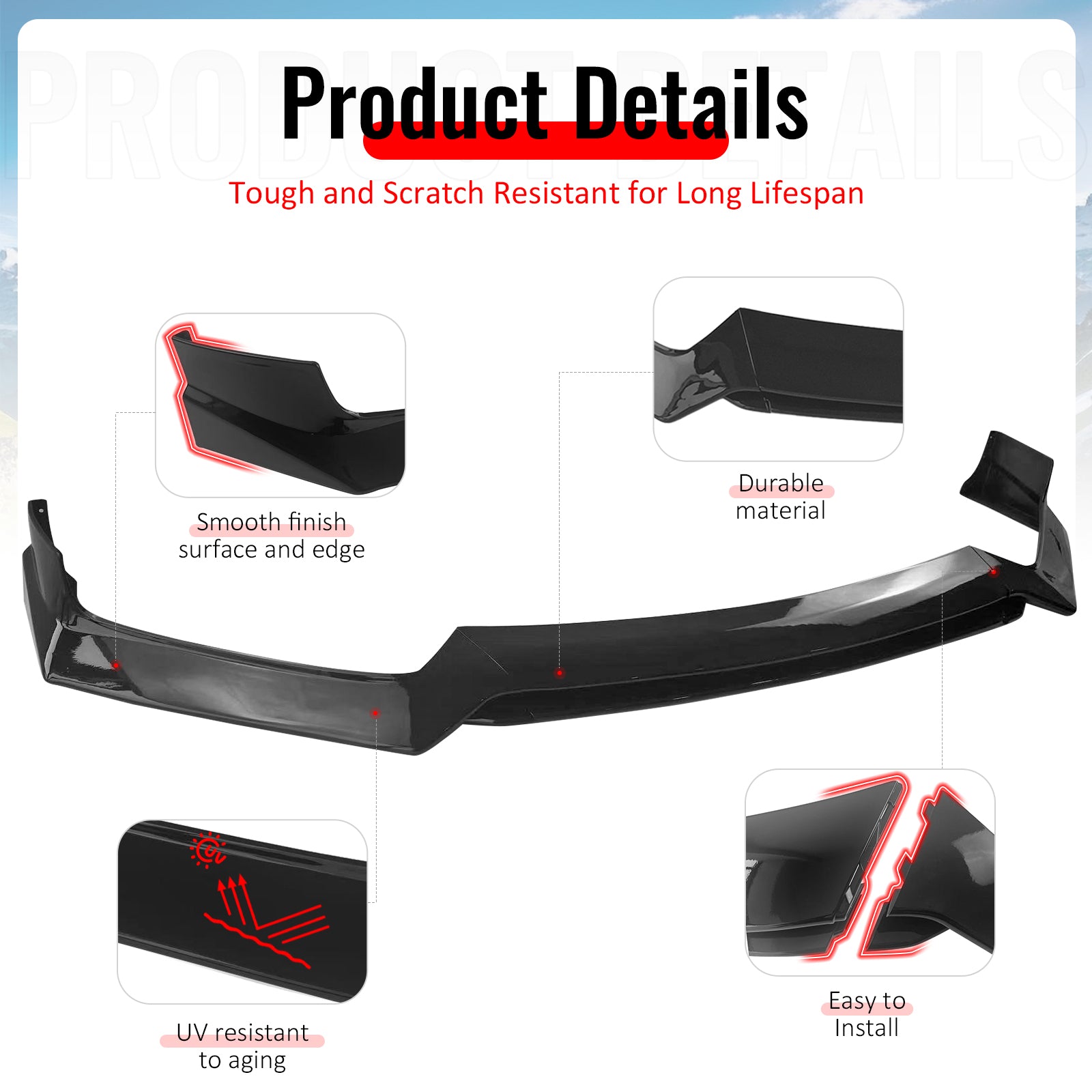 Fits 17-22 INFINITI Q60 V37 RS JDM Style Front Bumper Lip Chin Gloss Black 3PCS