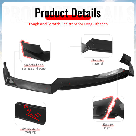 Fits 17-22 INFINITI Q60 V37 RS JDM Style Front Bumper Lip Chin Gloss Black 3PCS