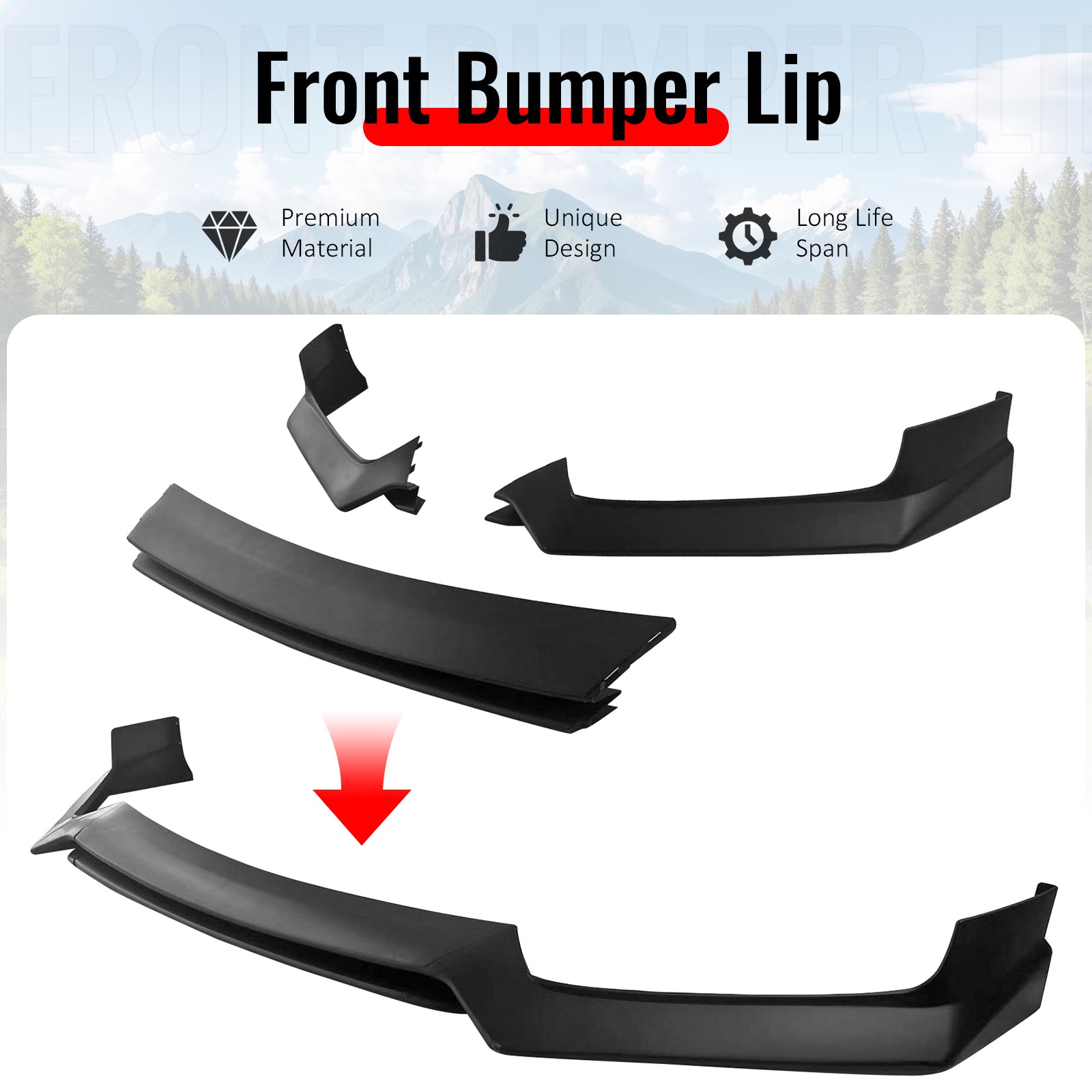 Fits 17-22 INFINITI Q60 V37 RS JDM Style Front Bumper Lip Chin Matte Black 3PCS