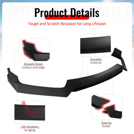 Fits 17-22 INFINITI Q60 V37 RS JDM Style Front Bumper Lip Chin Matte Black 3PCS