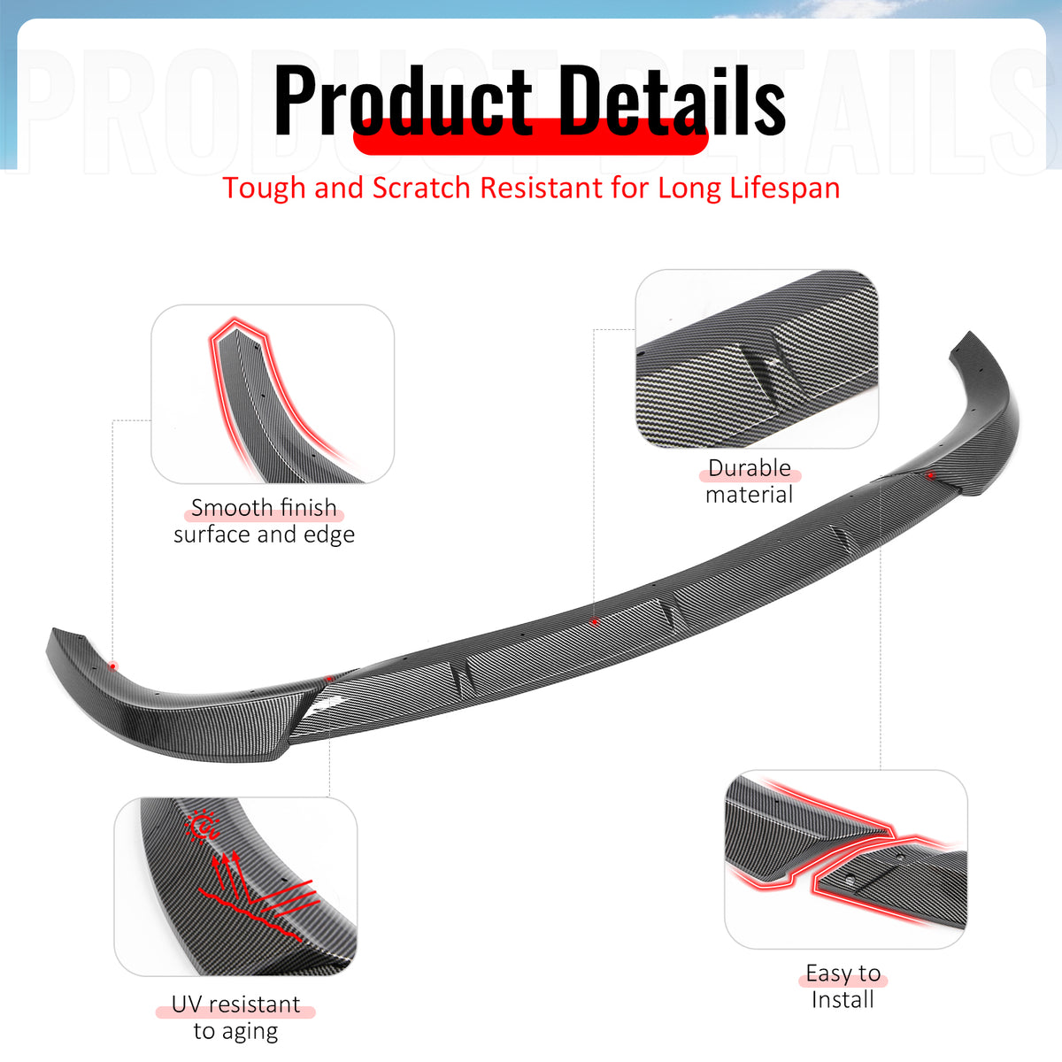For 12-16 Grand Cherokee SRT SRT8 Ikon Style Front Bumper Lip Carbon Fiber Print