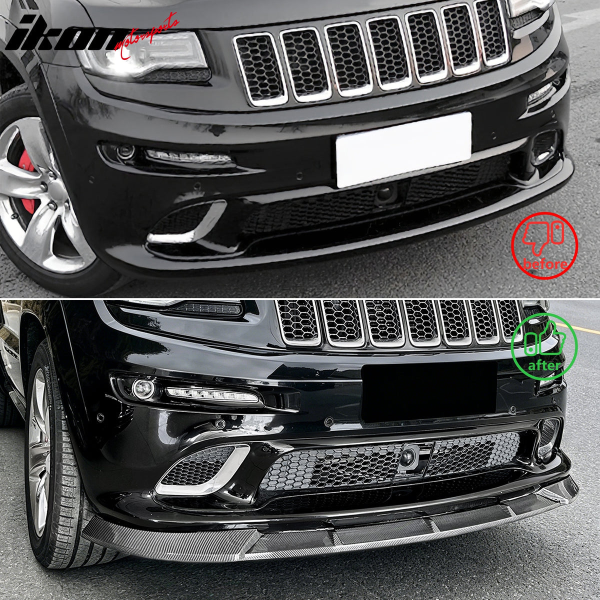 For 12-16 Grand Cherokee SRT SRT8 Ikon Style Front Bumper Lip Carbon Fiber Print