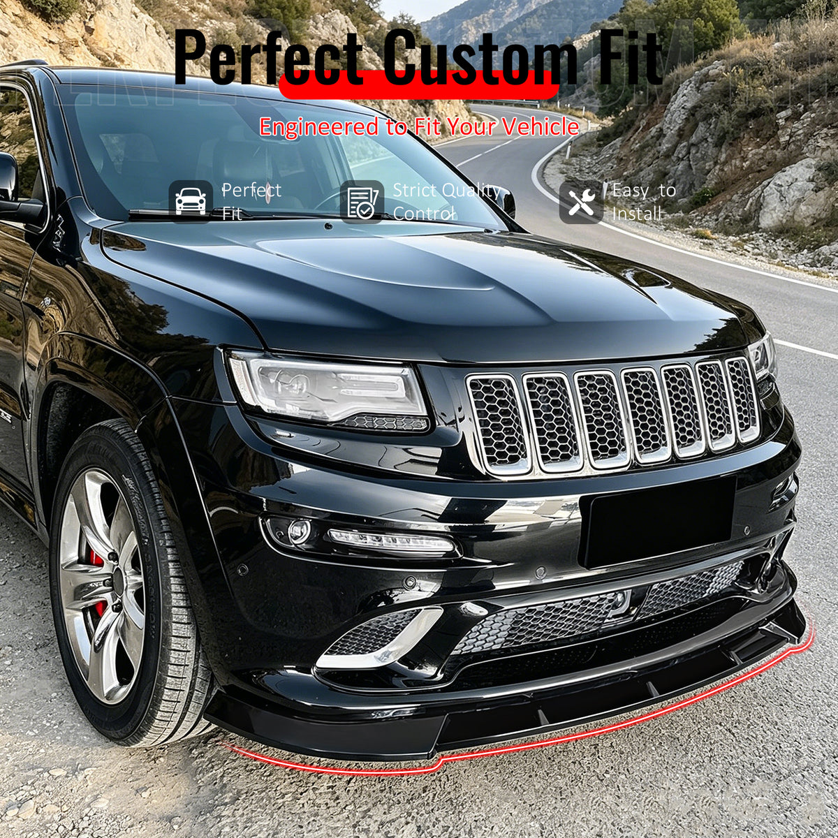 Fit 2012-2016 Jeep Grand Cherokee SRT SRT8 Front Bumper Lip Gloss Black