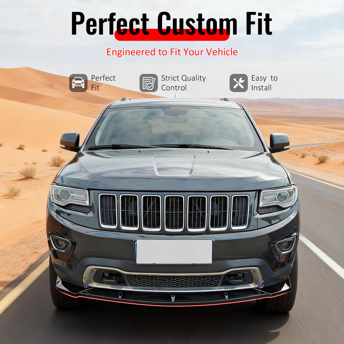 IKON MOTORSPORTS Front Bumper Lip, Compatible with 2014-2016 Jeep Grand Cherokee Limited/Altitude/Laredo/Overland, IKON Style Carbon Fiber Print PP Add-on Air Dam Chin Spoiler Protector Splitter 3PCS