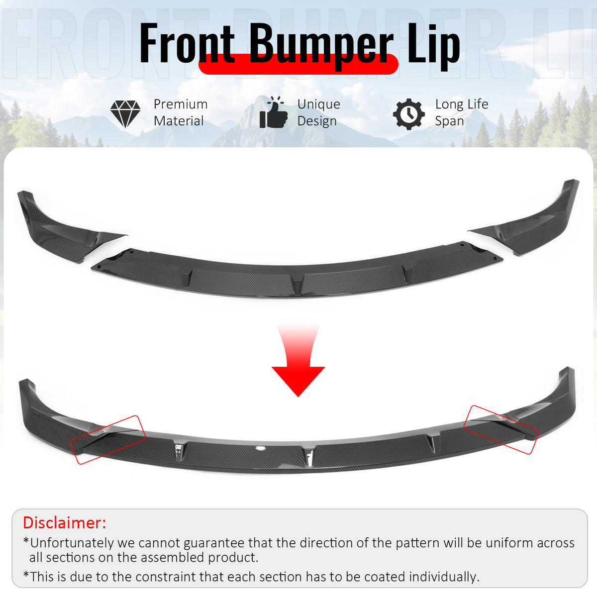 Fits 14-16 Grand Cherokee Base IKON Front Bumper Lip Spoiler Carbon Fiber Print
