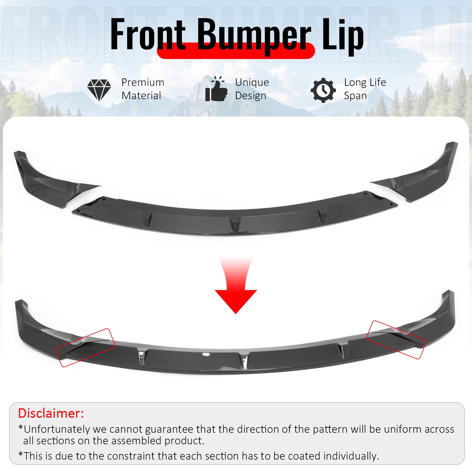 Fits 14-16 Grand Cherokee Base IKON Front Bumper Lip Spoiler Carbon Fiber Print