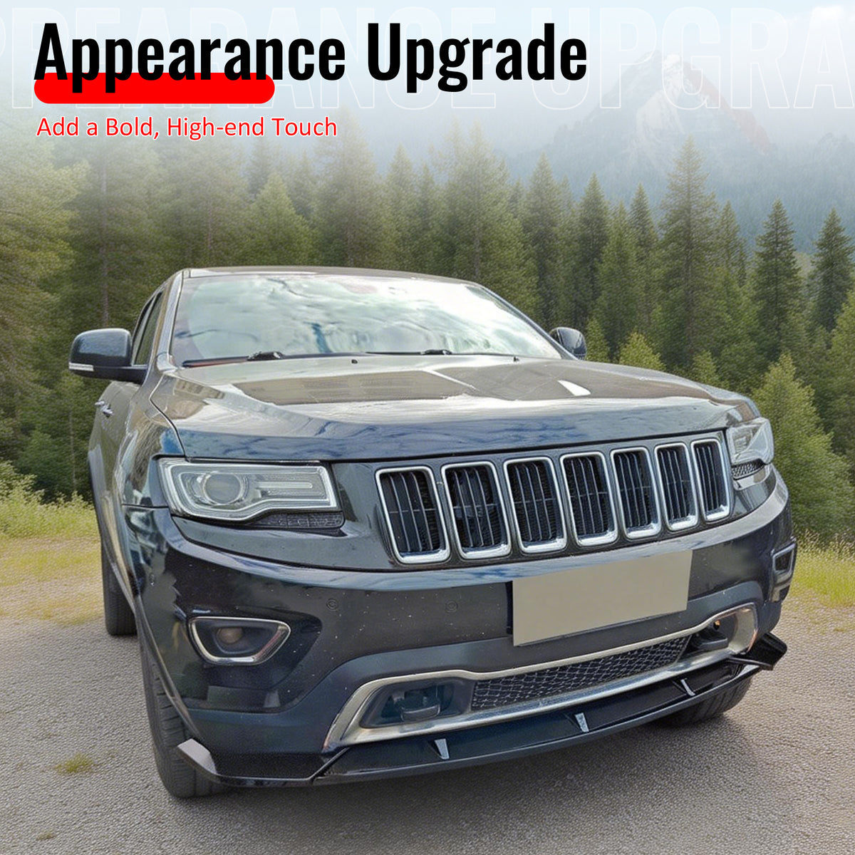 Fits 14-16 Grand Cherokee Base IKON PP Front Bumper Lip Chin Spoiler Gloss Black