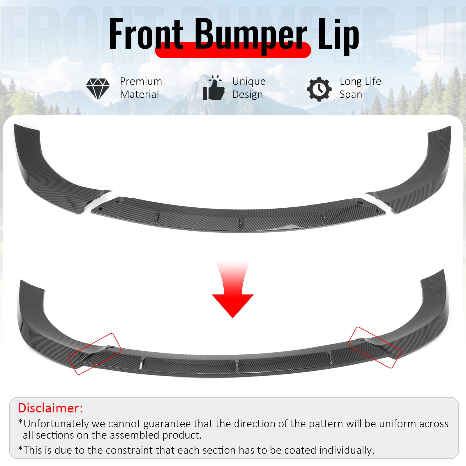 For 17-21 Grand Cherokee SRT IKON Front Bumper Lip Spoiler Carbon Fiber Print PP