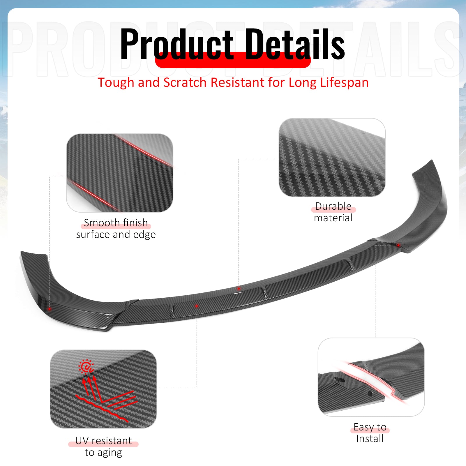 For 17-21 Grand Cherokee SRT IKON Front Bumper Lip Spoiler Carbon Fiber Print PP